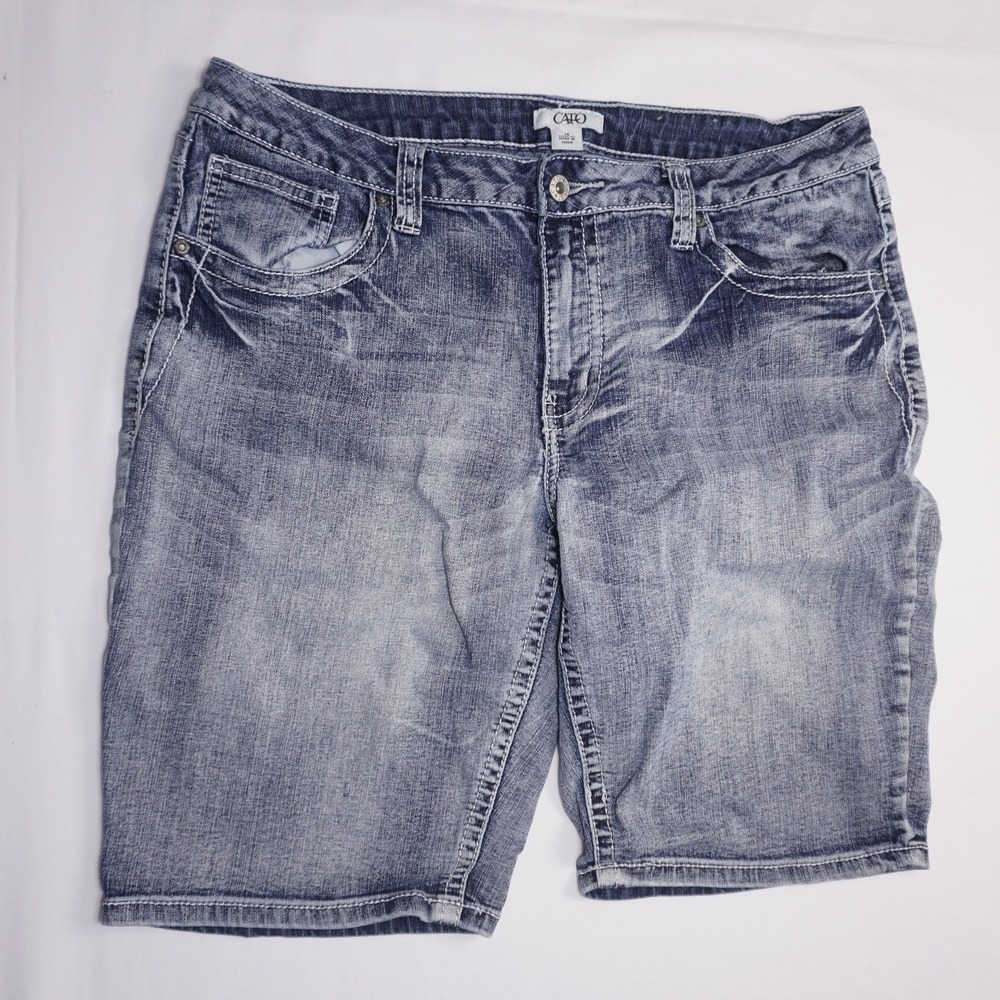 Cato Size 14 Blue Denim Bermuda Shorts Embellished Back Pockets